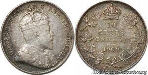 S8922 Scarce Canada 10 Cents Edouard VII 1909 Grosse Feuille Silver SUP ! UNC 