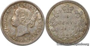 S8929 Rare Canada 5 Cents Victoria 1870 Flat Border Large Rim Silver UNC &gt; Offer