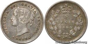 S8936 Rare Canada 5 Cents Victoria 1899 Argent Silver ->Make offer