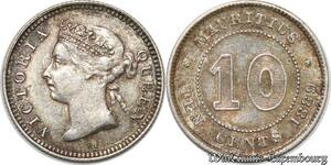 S8972 Mauritius 10 Cents Victoria 1889 H Argent Silver AU SUP ->Make offer