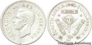 S8985 South Africa 3 Pence George VI 1940 Argent Silver ->make offer