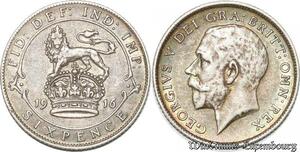 S8996 Great Britain 6 Pence George V 1916 Argent Silver ->Make offer