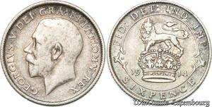 S8999 Great Britain 6 Pence George V 1914 Argent Silver ->Make offer