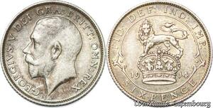 S9001 Great Britain 6 Pence George V 1914 Argent Silver ->Make offer