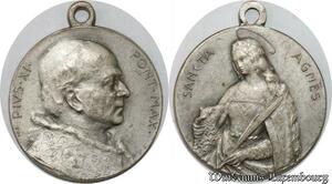 S9287 Médaille Papal Vatican Pie XI Pont Max Sancta Agnes Silvered ->Make offer