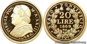 S9513 Vatican Italy 20 Lire Pie IX 1869 Or Gold PF BE -&gt; Faire Offre