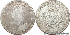 S9599 Rare France Ecu Louis XV branches d'olivIs 1729 Pau VachEtte Argent 