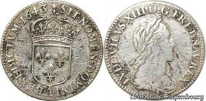 S9602 France 1/12 Ecu Louis XIII 2nd Poincon Warin 1643 A Paris Rose Argent