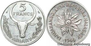 S9640 Madagascar 5 Francs Essai Ariary 1966 FDC -> Faire Offre