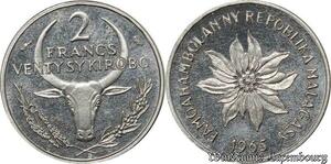 S9641 Madagascar 2 Francs Essai Venty Sykirobo 1965 FDC -> Faire Offre