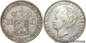 S9819 Pays-Bas 2 1/2 Gulden Wilhelmina 1929 Argent Silver