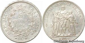 S9845 France 5 Francs Hercule Dupré 1876 A Paris Argent Silver SUP -> Faire Offre 
