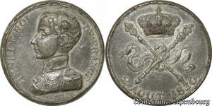 S9864 Rare France 5 Francs Module Henri V Justice 1830 Frappé à Londres Etain