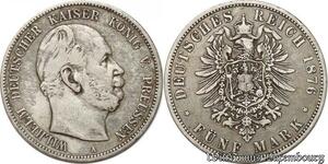 S9871 Allemagne 5 Mark Guillaume I Preussen 1876 A Argent 