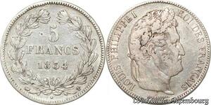 S9887 France 5 Francs Louis Phillippe I Domard 1834 T Nantes Argent Silver