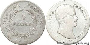 S9899 Rare France Décentrée 5 Francs Bonaparte Premier Consul An 12 I Limoges Argent