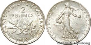 S9942 France 2 Francs Semeuse 1919 Argent Silver SUP + -> Faire Offre 