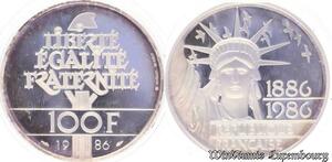S9975 Rare France Coffret 100 Francs Eiffel Bartholdi Liberty 1986 Argent Silver BE