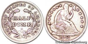 S6025 Rare USA Half Dime 1840 O No Drappery Argent Silver - Faire Offre