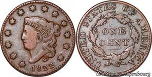 S6027 Rare Scarce USA 1 Cent 1822 Coronet Head