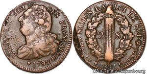 S6033 Rare France Constitution 2 Sols Louis XVI An 4 1792 BB Strasbourg - Faire Offre