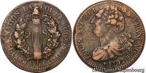 S6041 Rare France Constitution 2 Sols Louis XVI An 4 1792 BB trasbourg - Faire Offre