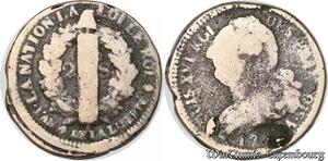 S6044 Rare France decentrée Constitution 2 Sols Louis XVI An 4 Paris Bell Metal