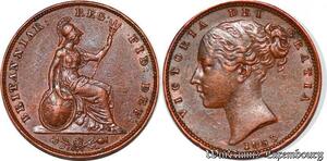 S6071 UK Farthing Victoria 1853 young head left AU superbe