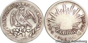 S6136 Mexico First Republic 2 Reales 1845 Go PM Silver ->Make offer