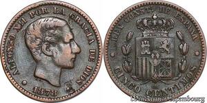 S6141 Spain Espagne 5 Centimos 1878 OM  ->Faire Offre