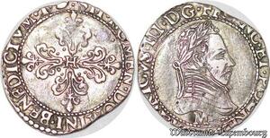 S6175 Très Rare 1/4 FrancCol plat Henri III M Toulouse Roi ligue 1592 Argent
