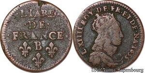 S6182 Rare Louis XIV liard cuivre 2e type 1655 B Pont-de-l'Arche poids lourd !