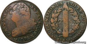 S6205 Très Rare Constitution 2 sols Faisceau type François 1792 AA Metz O/A