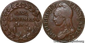 S6232 Rarissime 5 Centimes Dupré 7/5 A Paris Refrappe du Décime AU53 !