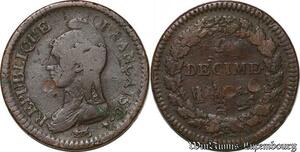 S6237 Rare Un Décime Dupré Grand Module Refrappage 2 decimes 6/5 A Paris