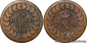 S6238 Un Décime à N couronnée1814 . . ->Faire Offre