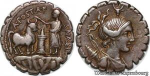 S6280 Roman Empire Rare Postumia 81 avant J-C Denier Seatus AFSN/ AL BIN Tête Diane Silver