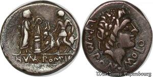 S6290 Roman Empire Rare Denier Pomponius Molo AR denarius Rome 97 BC •Pompon•Molo Silver
