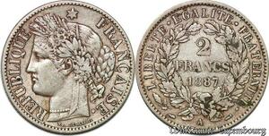 S6328 2 Francs Ceres 1887 A Paris Argent Silver ->Faire Offre