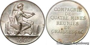 S6423 Rare Token Jeton Mines de Graissessac Hérault 1864 Argent 500 ex. FDC !