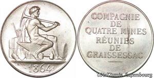 S6424 Rare Jeton Token Mines Graissessac Hérault 1864 Argent 500 ex. FDC !
