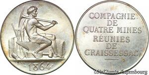 S6425 Rare Jeton Token Mines Graissessac Hérault 1864 Argent 500 ex. FDC !