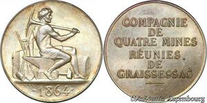 S6426 Rare Jeton Token Mines Graissessac Hérault 1864 Argent 500 ex. FDC !