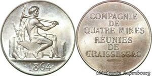 S6427 Rare Jeton Token Mines Graissessac Hérault 1864 Argent 500 ex. FDC !