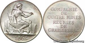 S6428 Rare Jeton Token Mines Graissessac Hérault 1864 Argent 500 ex. FDC !