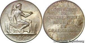 S6429 Rare Jeton Token Mines Graissessac Hérault 1864 Argent 500 ex. FDC !