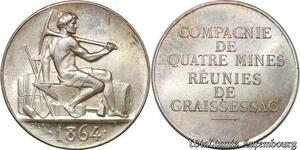 S6430 Rare Jeton Token Mines Graissessac Hérault 1864 Argent 500 ex. FDC !