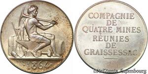 S6431 Rare Jeton Token Mines Graissessac Hérault 1864 Argent 500 ex. FDC !