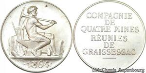 S6494 Rare Jeton Token Mines Graissessac Hérault 1864 Argent 500 ex. FDC !