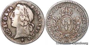 S6502 Rare Louis XV 1715-1774 1/20 écu au bandeau 1760 AA Metz Argent Silver